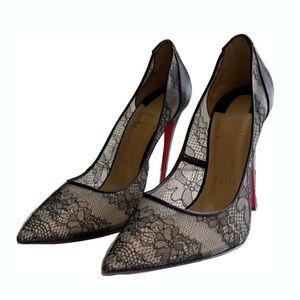 Christian Louboutin So Kate Black Lace Heels (US 8)